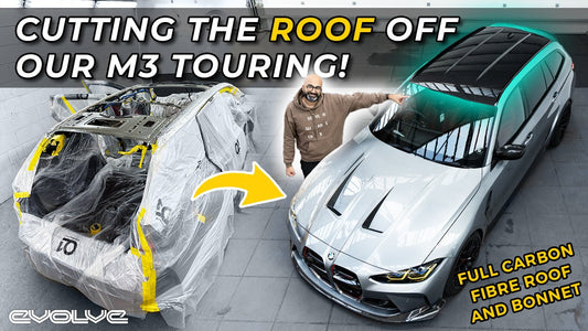 Cutting the roof off our 2023 G81 M3 Touring! Full Carbon Fiber Roof and Hood Install - Evolve Automotive