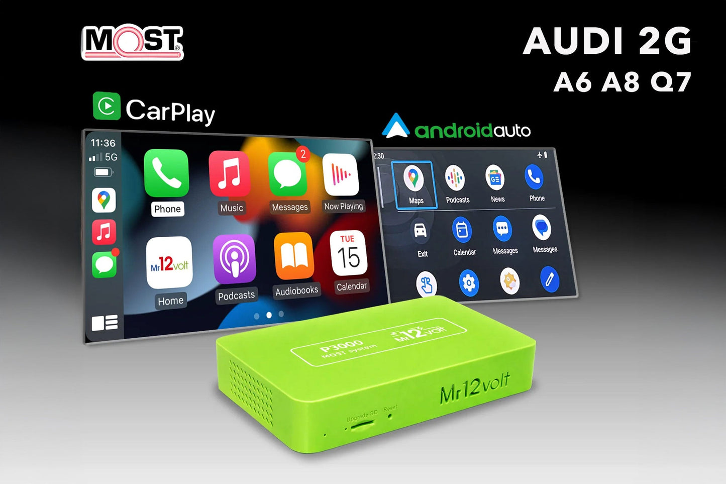 Mr12Volt Audi MMI 2G A6 A8 Q7 Wireless Apple CarPlay Android Auto MOST Interface - Evolve Automotive