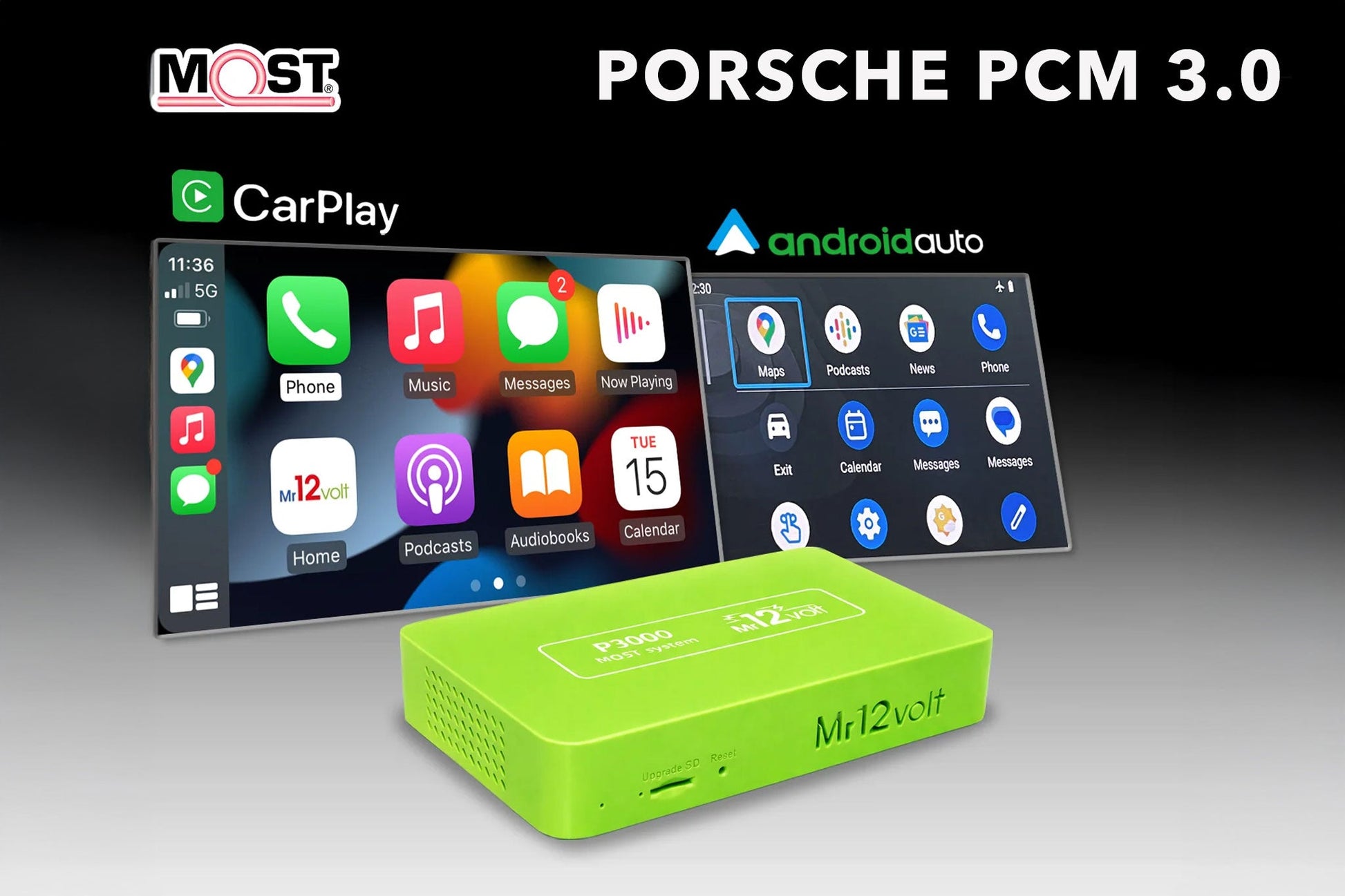Mr12Volt Porsche 911, Boxster, Cayman - High - End Porsche PCM 3.0 MOST Bus CarPlay & AA Interface OEM mic support - Evolve Automotive